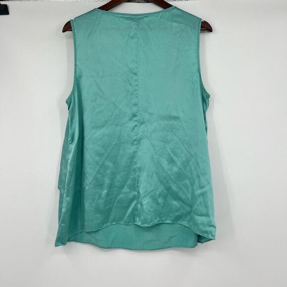 Talbots 100% Silk Ruffle Tiered Sleeveless Top Blouse green blue plus size 16W - Picture 2 of 6